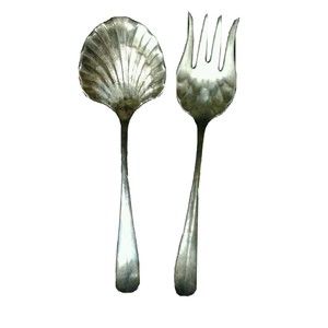 Vintage Silver plated Salad Clam Shape Servers folk & Spoon Set-Italy